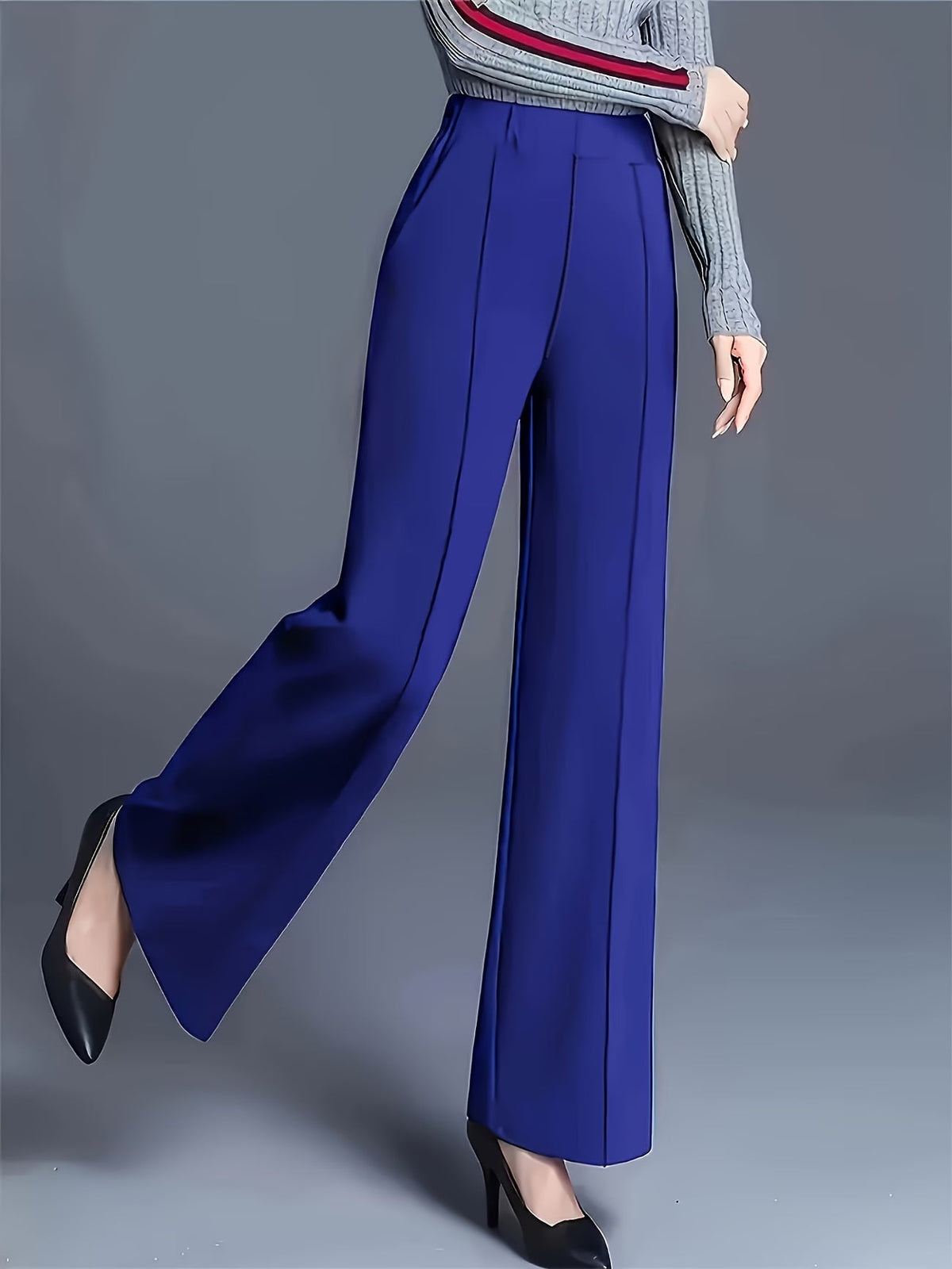 Eviana | Refined High-Waisted Slant Pocket Pants — Blue — Alfa Empire, view 3