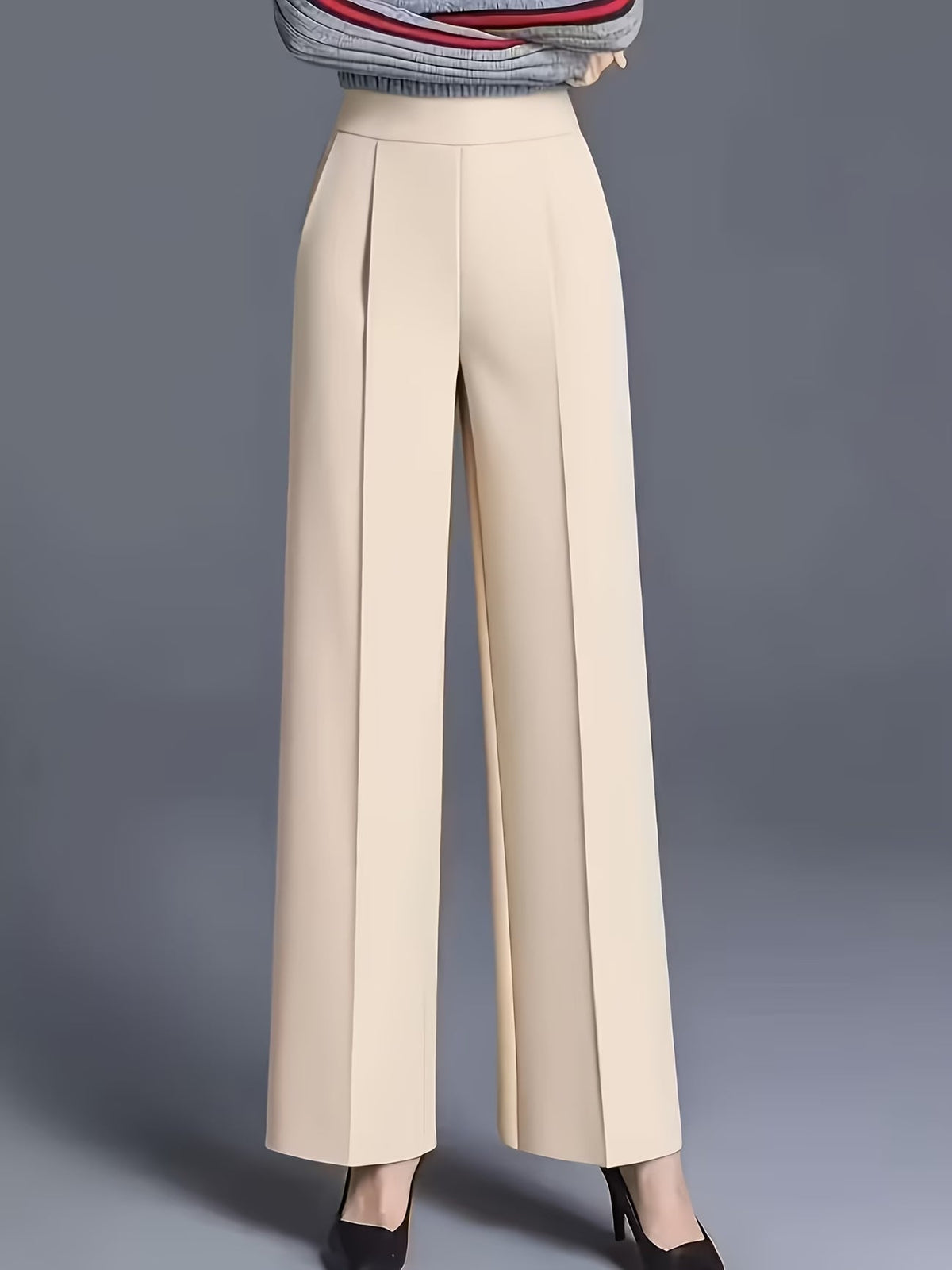 Eviana | Refined High-Waisted Slant Pocket Pants — Beige — Alfa Empire, view 4