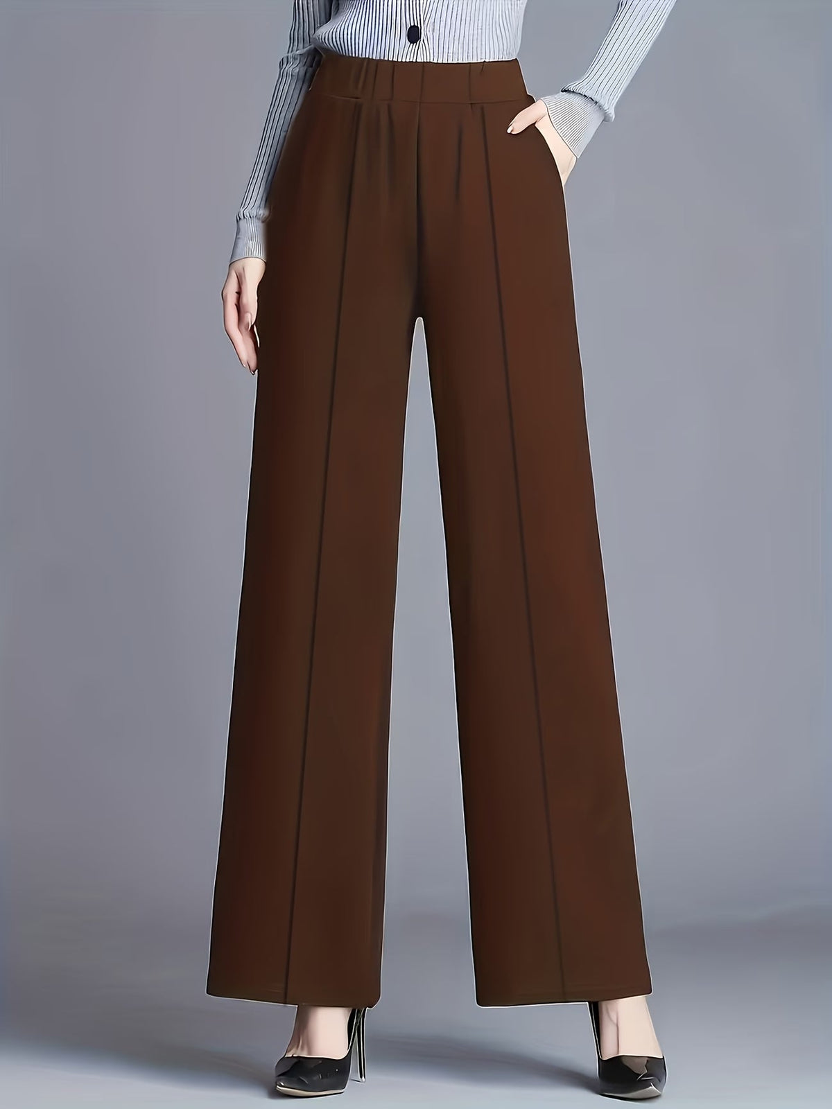 Eviana | Refined High-Waisted Slant Pocket Pants — Brown — Alfa Empire, view 5