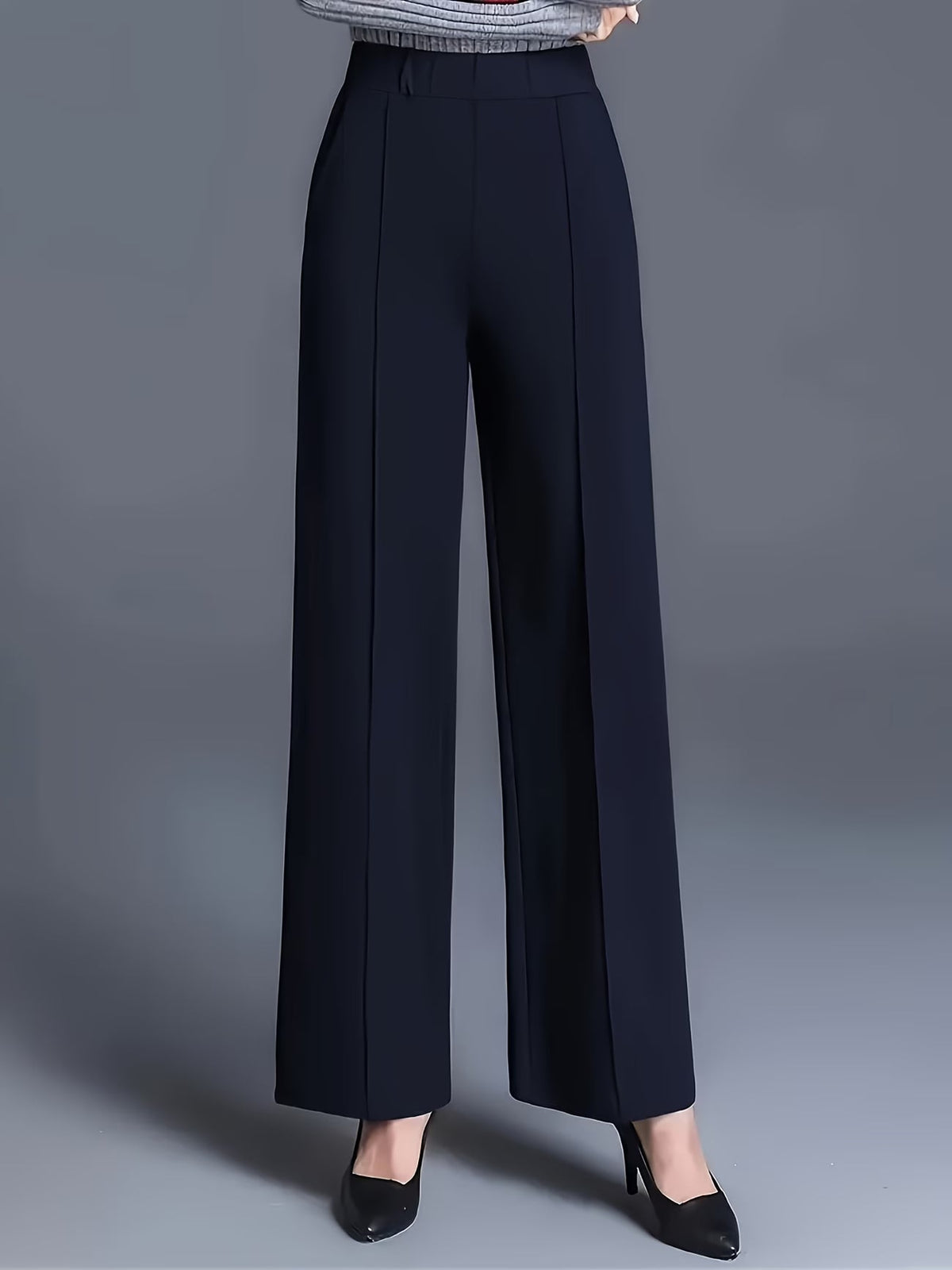 Eviana | Refined High-Waisted Slant Pocket Pants — Navy Blue — Alfa Empire, view 8
