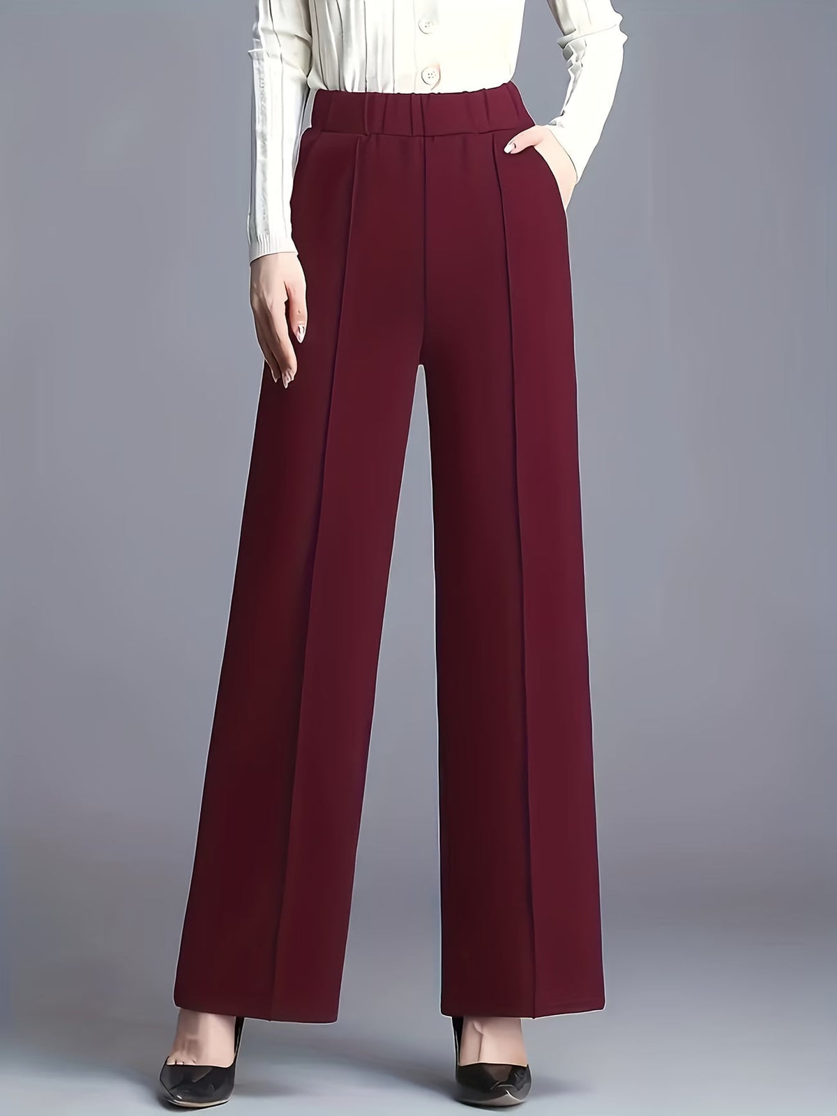 Eviana | Refined High-Waisted Slant Pocket Pants — Deep Red — Alfa Empire, view 9