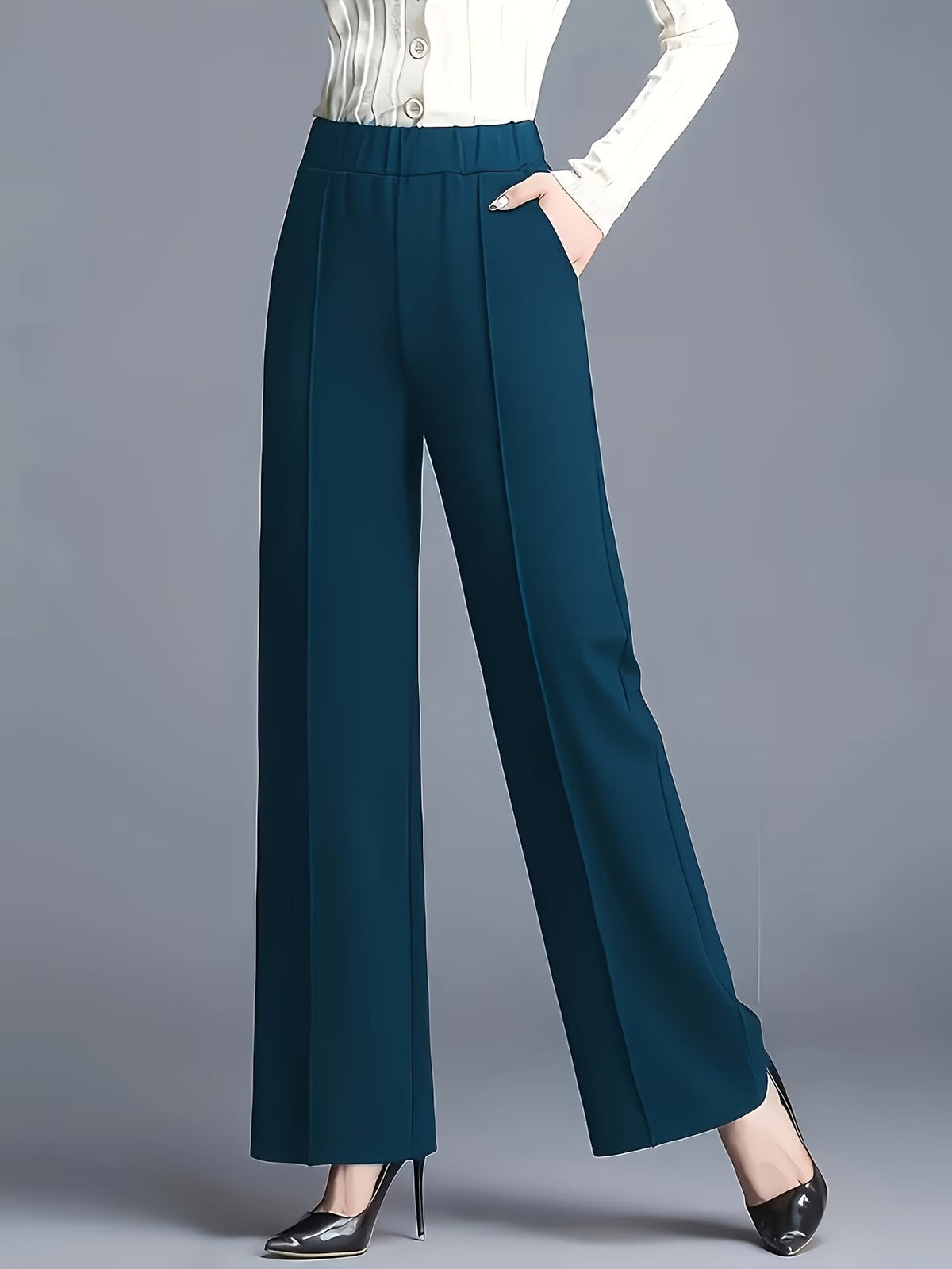 Eviana | Refined High-Waisted Slant Pocket Pants — Dark Blue — Alfa Empire, view 10
