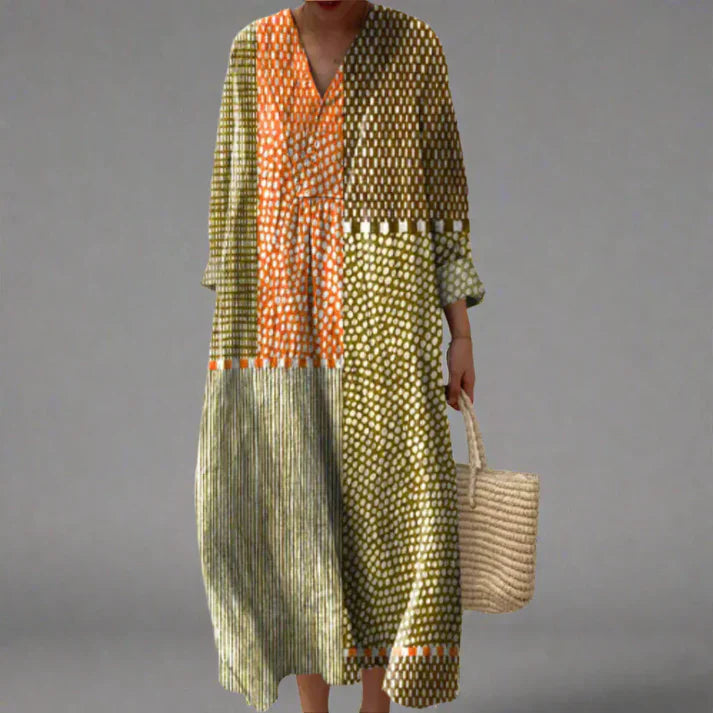 Fabrine | Modern Geometric V-Neck Dress — Green — Alfa Empire, view 2