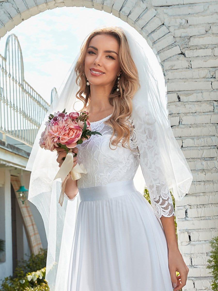 Lace See-Through Floor-Length Chiffon Evening Dress with Half Sleeve