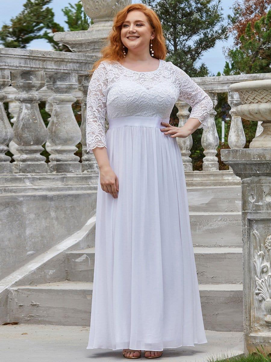 Lace See-Through Floor-Length Chiffon Evening Dress with Half Sleeve