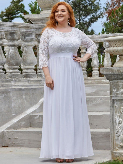 Lace See-Through Floor-Length Chiffon Evening Dress with Half Sleeve