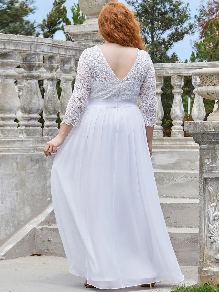 Lace See-Through Floor-Length Chiffon Evening Dress with Half Sleeve