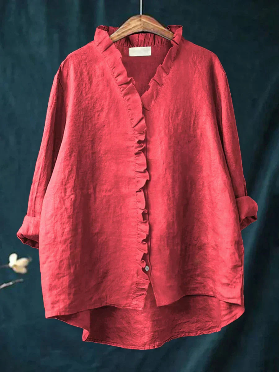 Felicia | Casual Ruffle V-Neck Blouse — Red — Alfa Empire, view 1