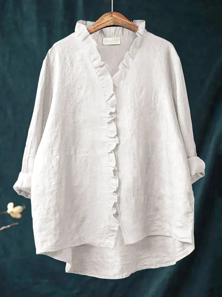 Felicia | Casual Ruffle V-Neck Blouse — White — Alfa Empire, view 2