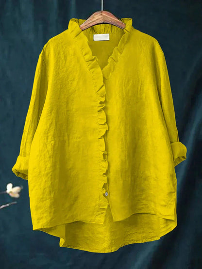 Felicia | Casual Ruffle V-Neck Blouse — Yellow — Alfa Empire, view 4