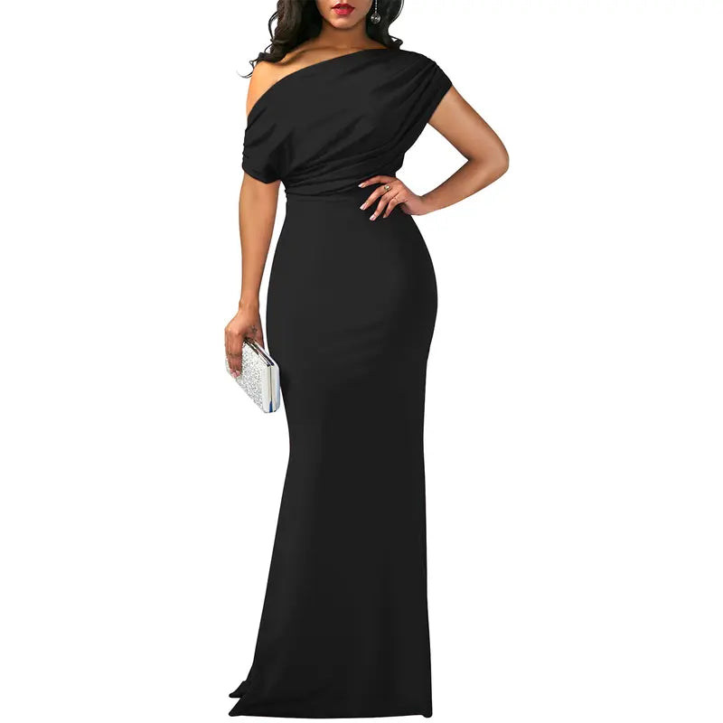 Felicity | Refined Off-Shoulder Evening Dress — Black — Alfa Empire, view 1