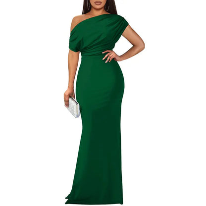 Felicity | Refined Off-Shoulder Evening Dress — Green — Alfa Empire, view 2