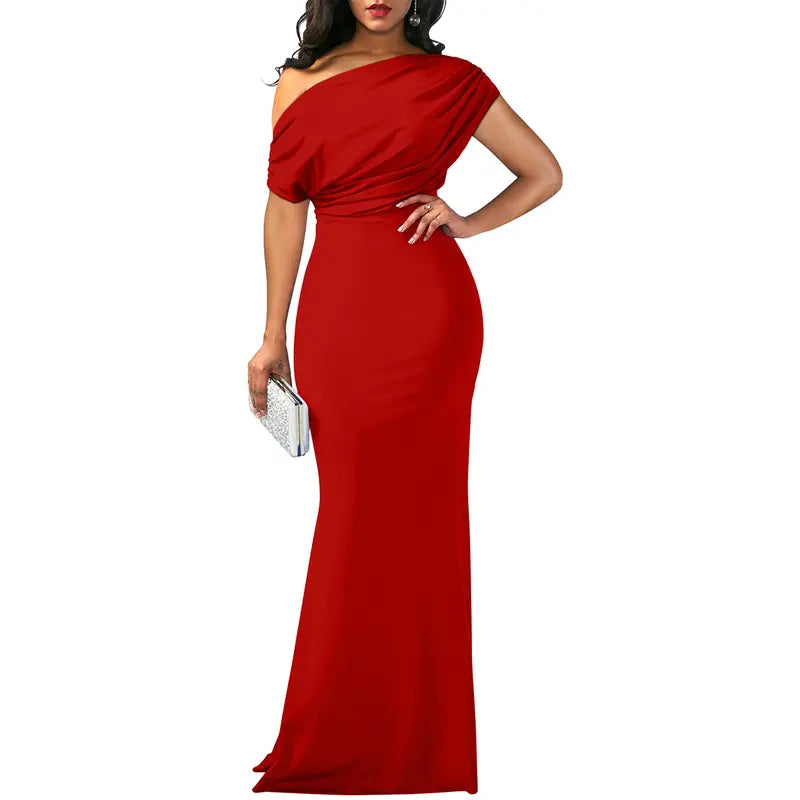Felicity | Refined Off-Shoulder Evening Dress — Red — Alfa Empire, view 3