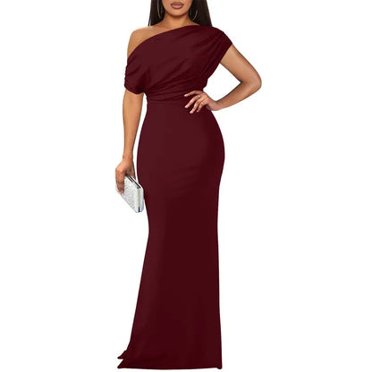 Felicity | Refined Off-Shoulder Evening Dress — Wine Red — Alfa Empire, view 4