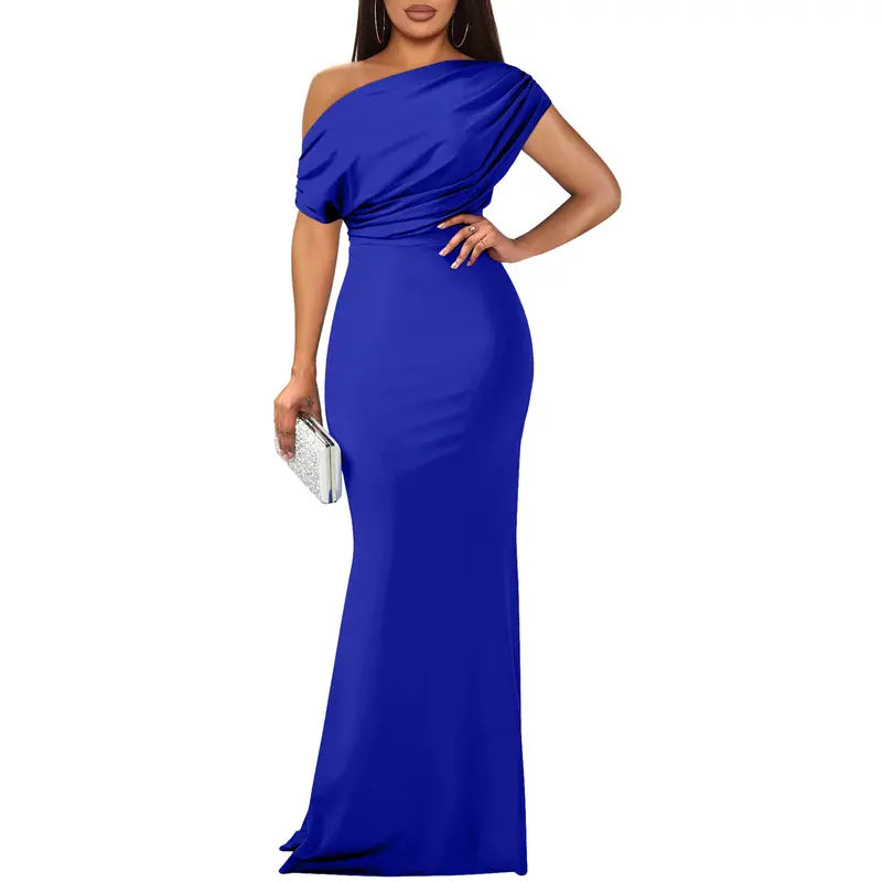 Felicity | Refined Off-Shoulder Evening Dress — Royal Blue — Alfa Empire, view 5