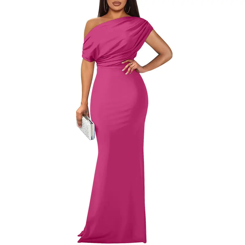 Felicity | Refined Off-Shoulder Evening Dress — Rose — Alfa Empire, view 7