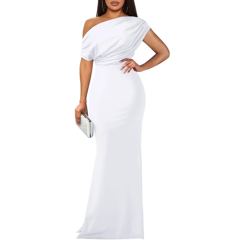 Felicity | Refined Off-Shoulder Evening Dress — White — Alfa Empire, view 8