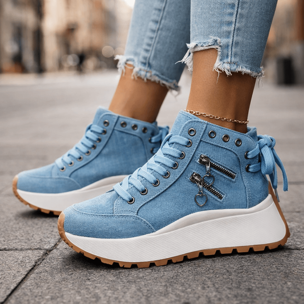 Fenella | High Cut Lace Shoes — Blue — Alfa Empire, view 2