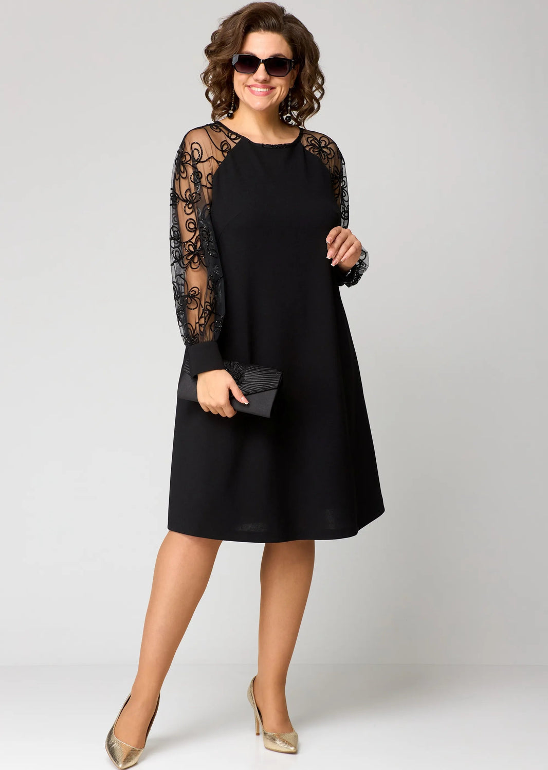 Fiona | Refined Floral Sleeve Lace Dress — Black — Alfa Empire, view 1