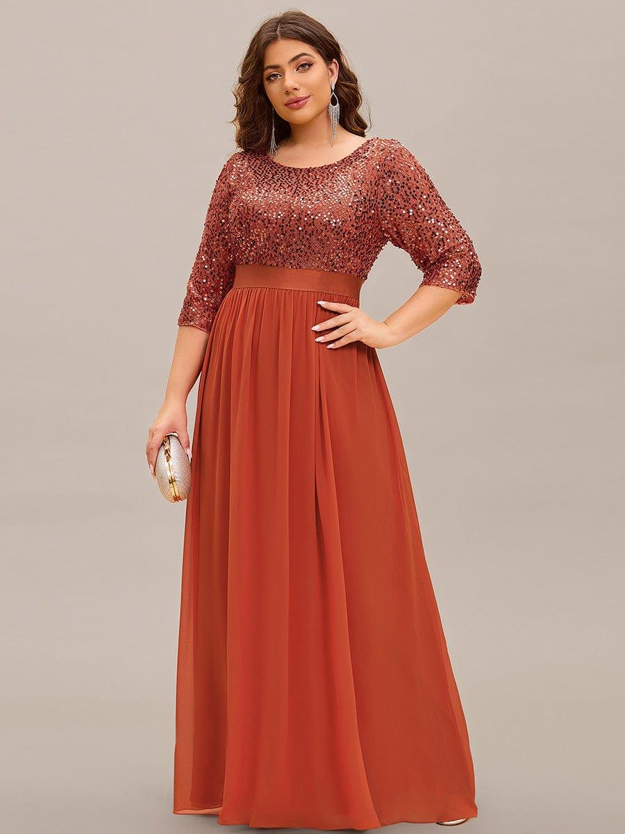 Plus Size Sequin 3/4 Sleeves Dress — Burnt Orange