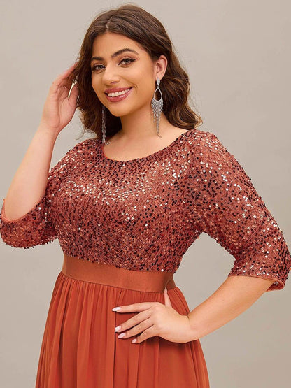 Plus Size Sequin 3/4 Sleeves Dress