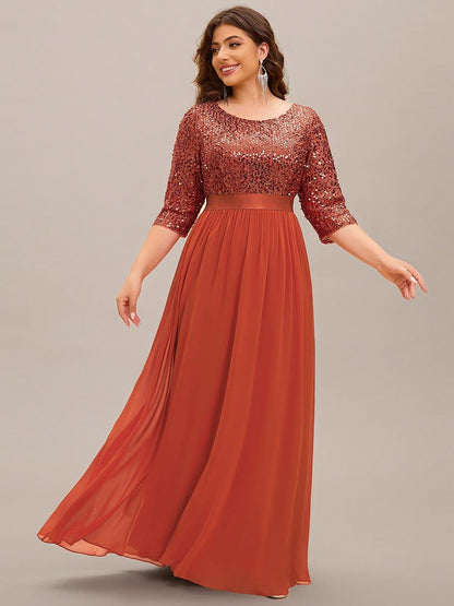 Plus Size Sequin 3/4 Sleeves Dress