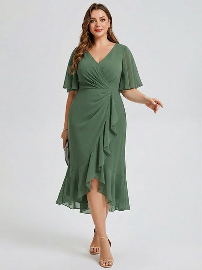 Plus Size Chiffon Printed Mermaid Wedding Guest Dress — Eucalyptus