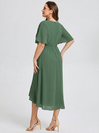 Plus Size Chiffon Printed Mermaid Wedding Guest Dress