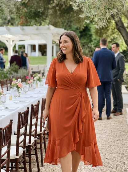 Plus Size Chiffon Printed Mermaid Wedding Guest Dress