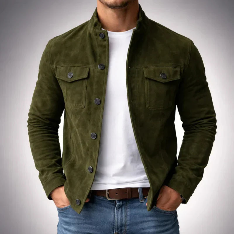 Freddie | Classic Pocket Suede Jacket — Green — Alfa Empire, view 1