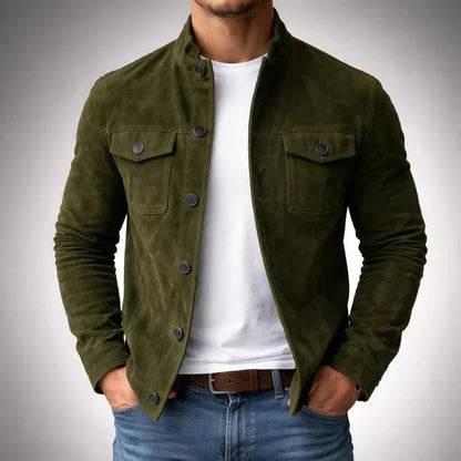 Freddie | Classic Pocket Suede Jacket — Green — Alfa Empire, view 1