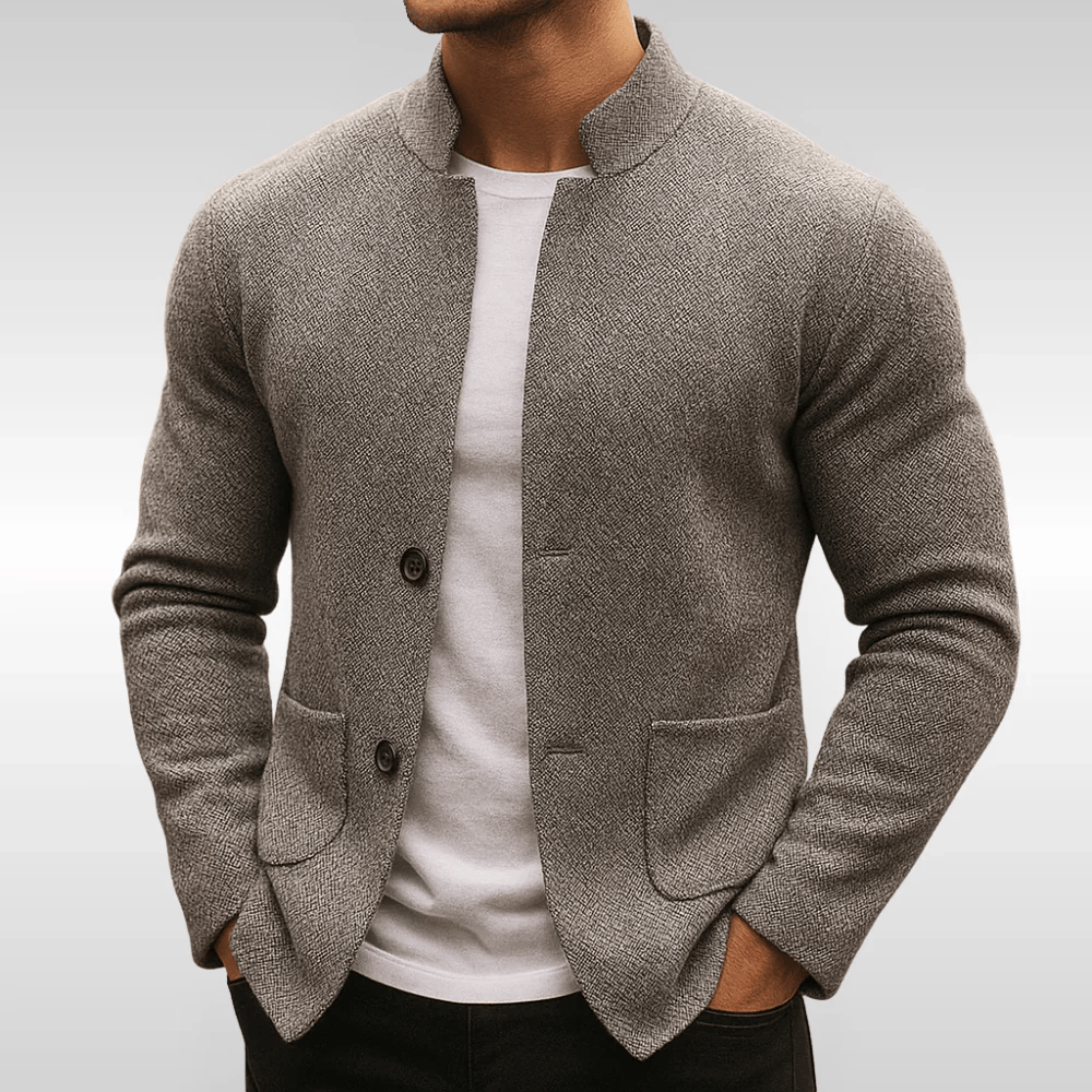 Frederick | Classic Textured Pocket Cardigan — Grey — Alfa Empire, view 1