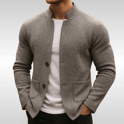 Frederick | Classic Textured Pocket Cardigan — Grey — Alfa Empire, view 1