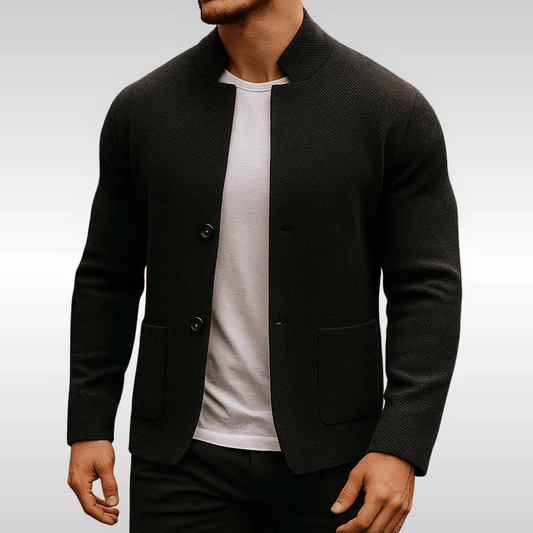 Frederick | Classic Textured Pocket Cardigan — Black — Alfa Empire, view 2