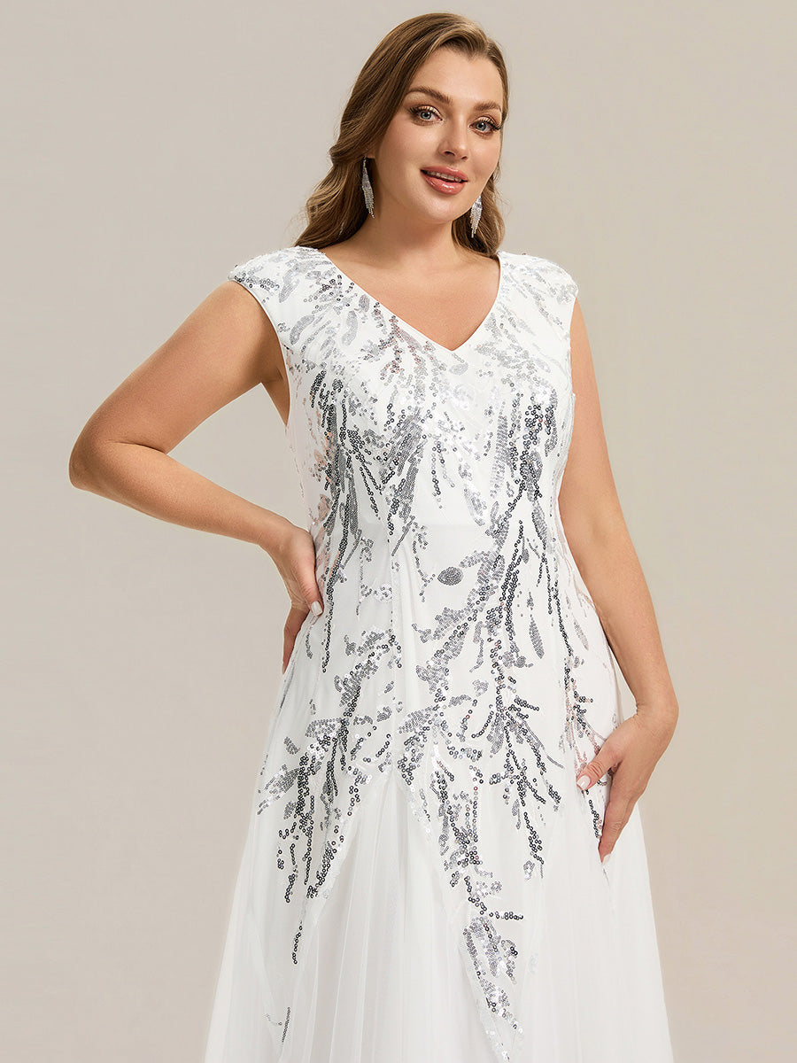Sequin Embroidered Cap Sleeve High Stretch Evening Dress