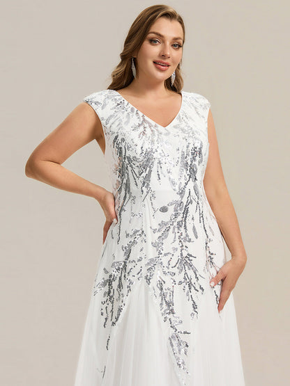 Sequin Embroidered Cap Sleeve High Stretch Evening Dress