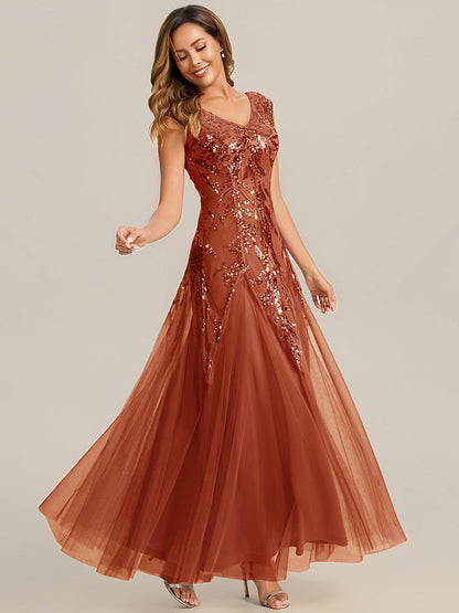 Sequin Embroidered Cap Sleeve High Stretch Evening Dress