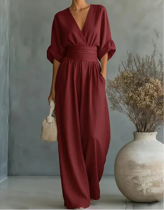 Genevieve | Refined Wide-Leg Jumpsuit — Burgundy — Alfa Empire, view 8