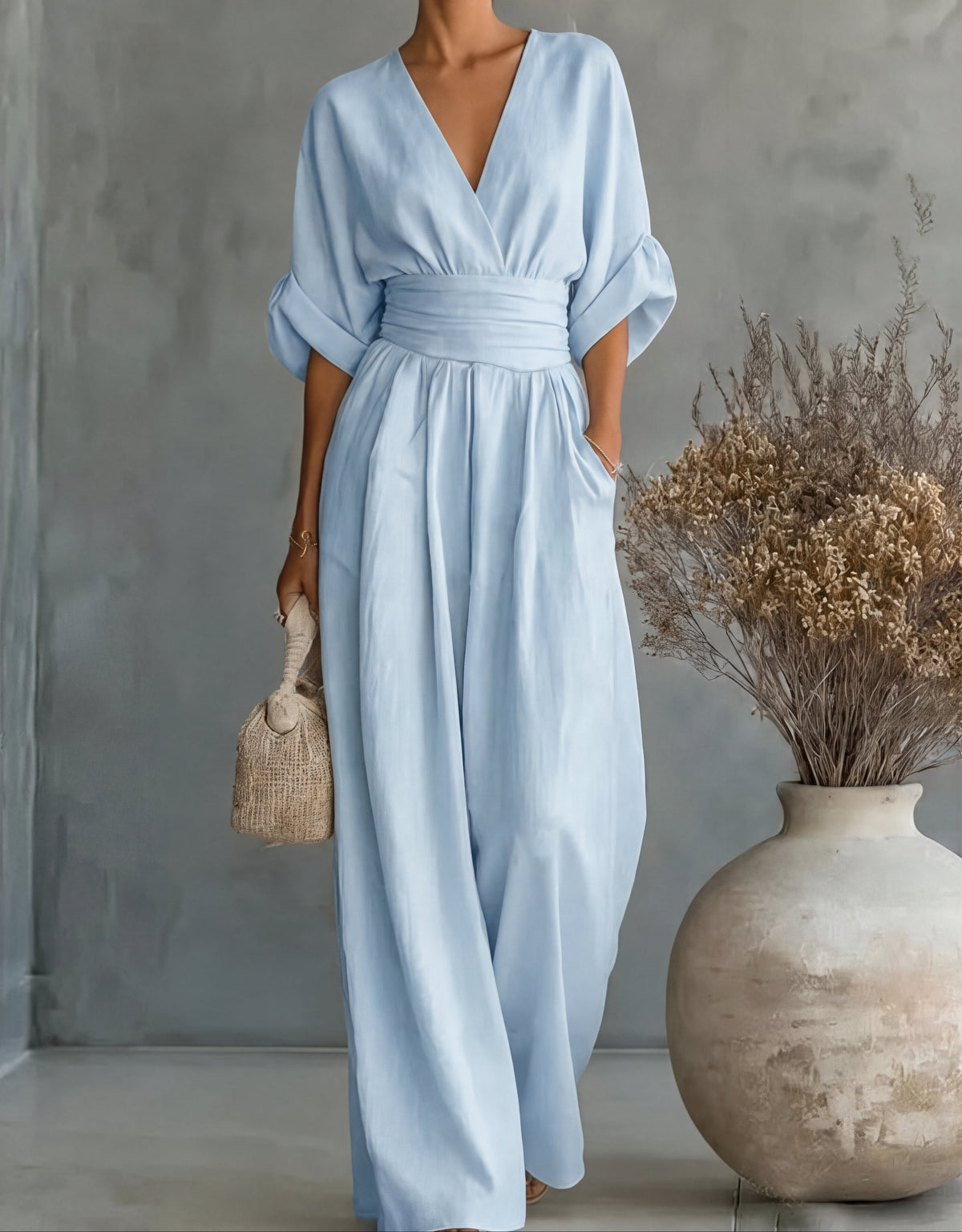 Genevieve | Refined Wide-Leg Jumpsuit — Sky Blue — Alfa Empire, view 10