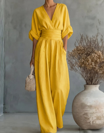 Genevieve | Refined Wide-Leg Jumpsuit — Yellow — Alfa Empire, view 11