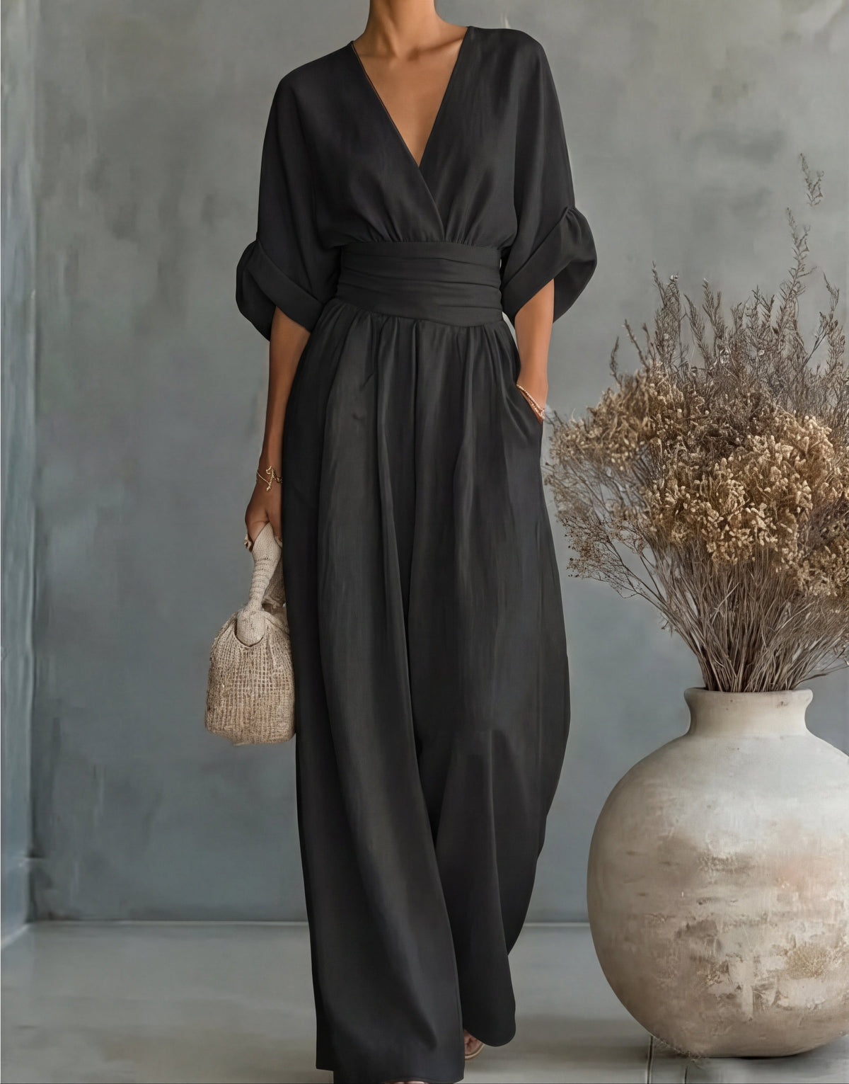 Genevieve | Refined Wide-Leg Jumpsuit — Black — Alfa Empire, view 12