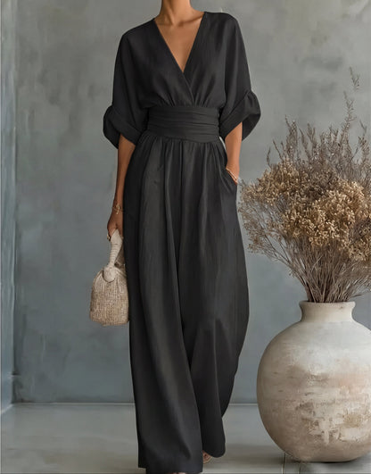 Genevieve | Refined Wide-Leg Jumpsuit — Black — Alfa Empire, view 12