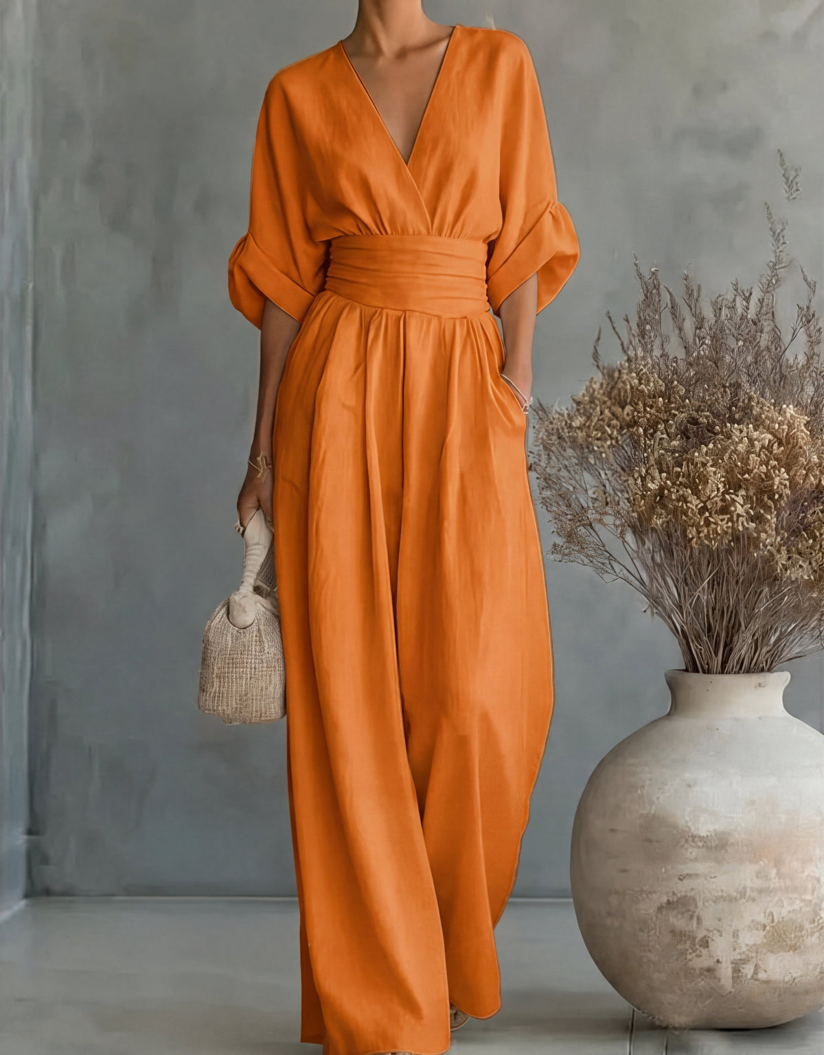 Genevieve | Refined Wide-Leg Jumpsuit — Orange — Alfa Empire, view 13