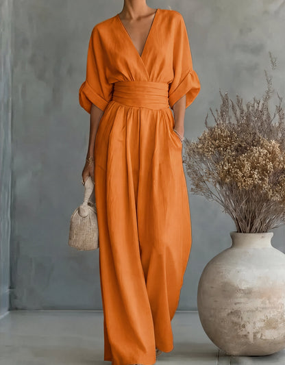 Genevieve | Refined Wide-Leg Jumpsuit — Orange — Alfa Empire, view 13