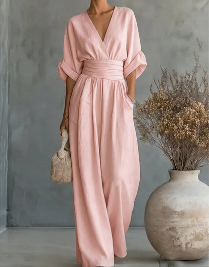 Genevieve | Refined Wide-Leg Jumpsuit — Light Pink — Alfa Empire, view 14