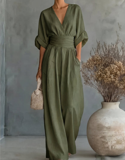 Genevieve | Refined Wide-Leg Jumpsuit — Green — Alfa Empire, view 15