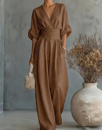 Genevieve | Refined Wide-Leg Jumpsuit — Brown — Alfa Empire, view 16