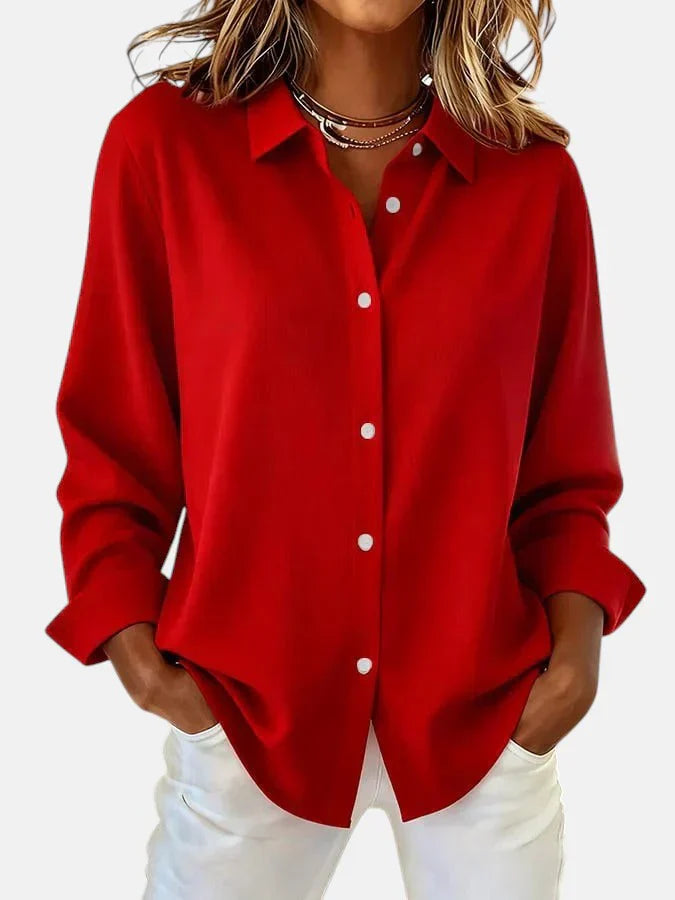 Georgiana | Classic Refined Flow Blouse — Red — Alfa Empire, view 3