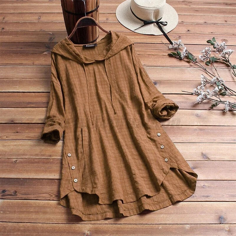 Ghisele | Comfortable Tunic Hoodie — Brown — Alfa Empire, view 2