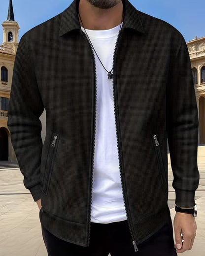 Gideon | Classic Textured Athletic Jacket — Black — Alfa Empire, view 3